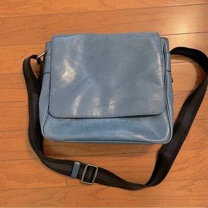 Coach blue leather messenger bag; gently used